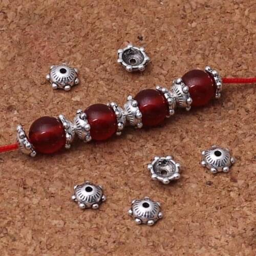 50pcs/lot Tibetan Silver Flower Bead Caps 6mm Handmade Beads Spacer Receptacle Accessories DIY Jewelry Making Tassel End Caps