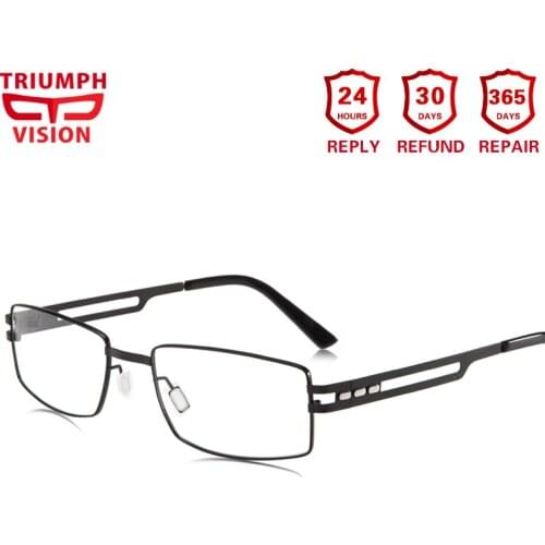 TRIUMPH VISION Black Light Titanium Frame Rectangle Prescription Glasses Men Nearsighted Eyewear Spectacles Myopia Eyeglasses