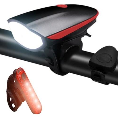 USB Charging Cycling Horn Flashlight Night Safety Warning Bike Riding Light Bell Waterproof Portable Bicycle Bell Headlight