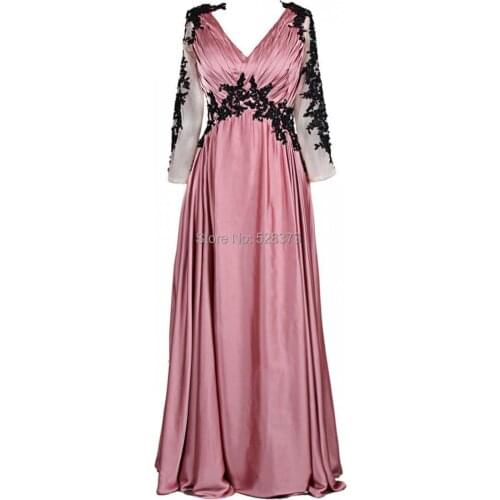 YNQNFS MD14 V Neck Empire Waist Dusty Pink Sheer Long Sleeves Mother of the Bride/Groom Dresses Outfit Real Photos