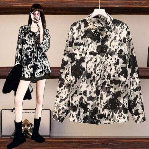 Plus Size Women Streetwear Tie Dye Print Shirts Autumn 2020 Oversized Tops Long Sleeve Loose Casual Ladies blouse