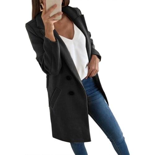 2021 Autumn Winter Polyester Spandex Nylon Fashion Simple Women Solid Color Long Cardigan Warm Overcoat Blazer Jacket Coat