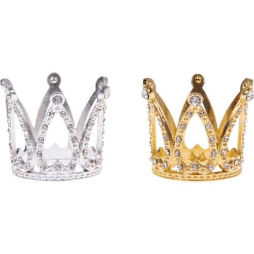 1pc Mini Crown Cake Topper Tiara Cupcakes Crystal Rhinestone Wedding Ceremony Decorations For Theme Party Birthday Celebration