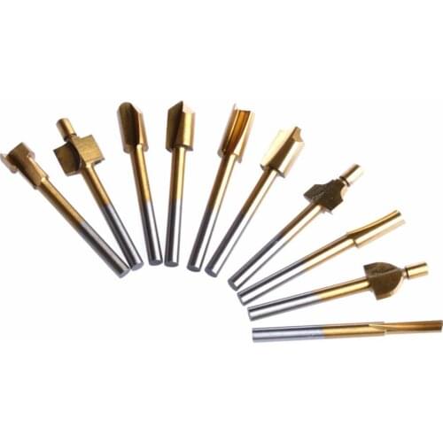 10Pcs Titanium Mini Hss Router Bits Trimmer 1/8" 3mm Shank Dremel for Rotary Tool
