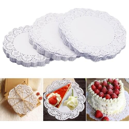 100 Pcs Cake Paper Pad Lace Round Paper Cake Packaging Pads Wedding Birthday Celebration Tableware Decor Oil-absorbing Paper