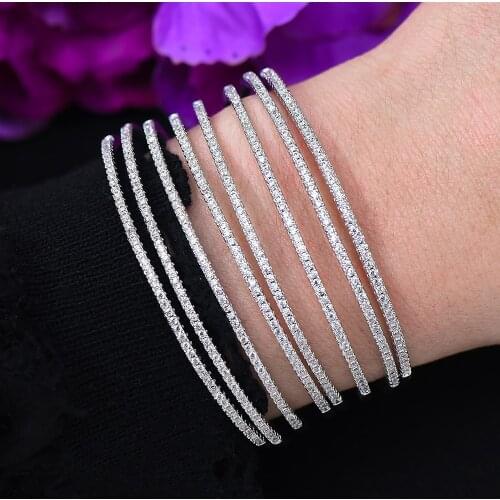 2PCS Romantic Elegant Luxury Shiny Wide Bangle Ring Set For Women Bridal Wedding Full Micro Cubic Zircon Pave Party