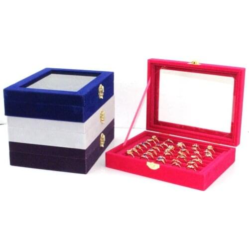 2018 Velvet Glass Jewelry Display Box Jewelry Box Holder Casket Storage Organizer Earrings Ring Box