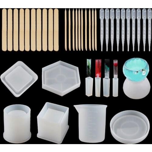 41Pcs DIY Coaster Cup Pen Soap Candle Holder Resin Molds Ashtray Flower Pot Pendant Resin Casting Molds Kit Art Molds T84A