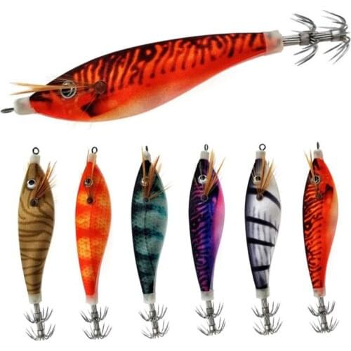 6PCS Wood Shrimp Lure 10cm 12g Light Wood Luminous Shrimp Squid Lure Jigging Lures Squid Jigs Hook Baits