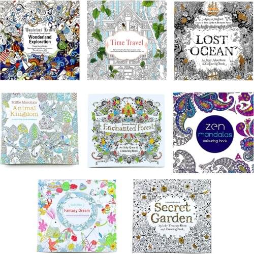 8pcs Coloring Book Garden Forest Dream Animal Wonderland Ocean Mandala Travel Color Filling Book For Kids Children
