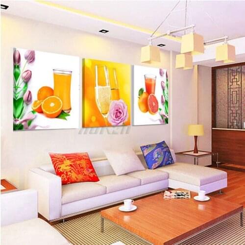Diamond Painting Orange Juice Round Pictures for Kitchen Dining Room Home Decor DIY 5D Mosaic Diamond Embroidery 3 PCS C981