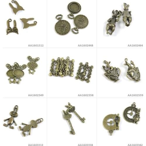 Antique Bronze Tone Jewelry Making Charms Rabbit Bunny Clock Key Hare Prince Cabochon Setting Gentleman Frame Blank Bra Bracelet