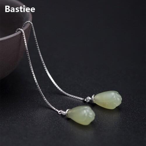 Bastiee Jade Ear Line Drop Earrings 925 Sterling Silver Jewelry For Women Elegant Magnolia Flower Earings Luxury Gifts