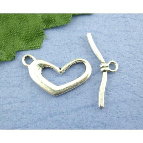 Free Shipping 60sets Antique Silver Love Heart Toggle Clasps 11x22mm Jewelry Findings J0390*2