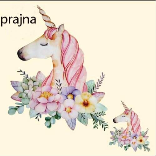 Flower Unicorn Patch Iron-on Transfers Flower Patches For Clothing Cute T-shirt Dresses Sweater Washable Heat Transfer Applique