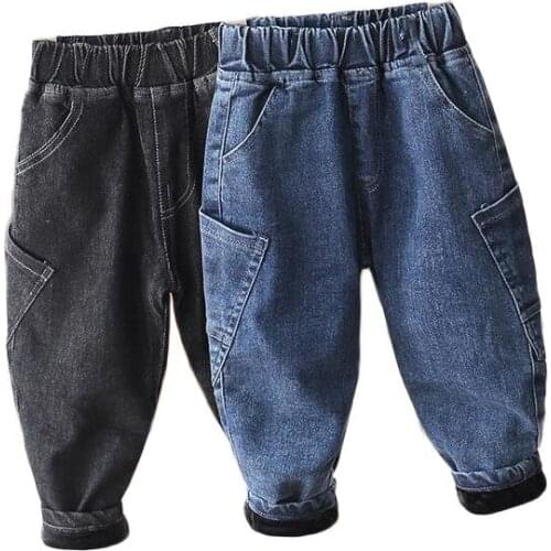 Kids Jeans Casual Korean Thickening Denim Pants for Boy 2 3 4 5 6 Years Toddler Baby Pants Fashion Elastic Waist Boy Denim Pants