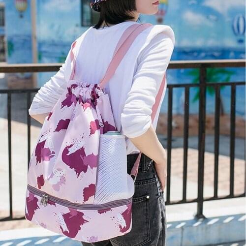 Two in One Swimming Waterproof Printing Bag Cosmetic Wet Dry Separation Women Beach Shoulders Drawstring Storage Fitness X651D