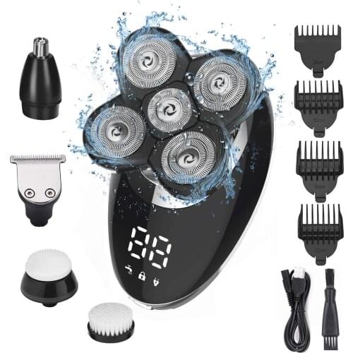 Electric Shavers for Men Bald Head Shaver LED Display Rechargeable Electric Rotary Shaver 5 in 1 Head Shavers rooming Kit with