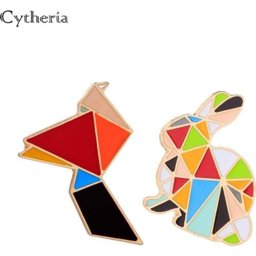 Red pink Origami birds rabbit Enamel Pin colorful geometry shapes pins and broches mom Badge Brooches For Women mothers day gift