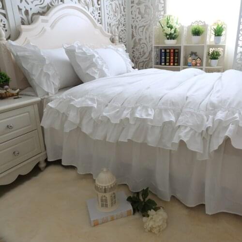 FAMIFUN Full White Bedding Set Double Layers Ruffle Duvet Cover Bed Sheet Bedskirt Princess Bed Linen Brief Warm Home Textile