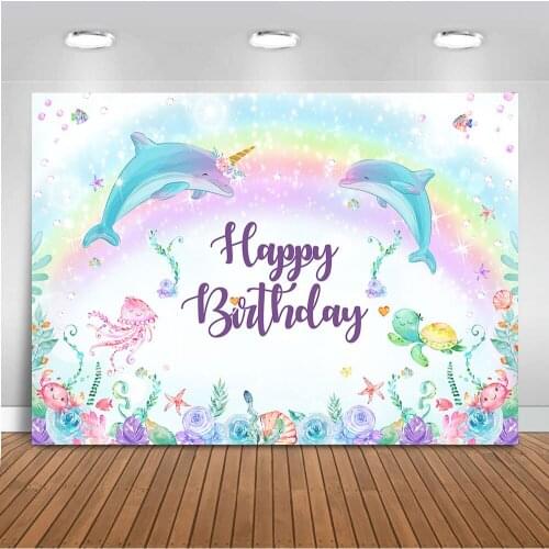 Dolphin backdrop for photography rainbow background for party decoration rainbow under the sea photo backdrops birthday party