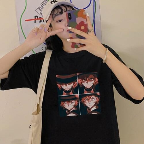 Nakahara Nakaya Japanese anime Dazaiji print top Harajuku streetwear short sleeve tees hip hop bungou stray dogs womens t-shirt