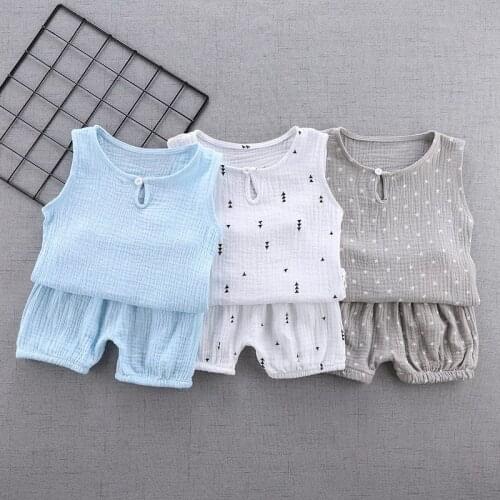 Cotton Linen Boys Girls Suit Summer Sleeveless Vest Shorts 2pcs Suit Children Set 2021 Clothing Kids Sets Bebe Toddler 0-5T