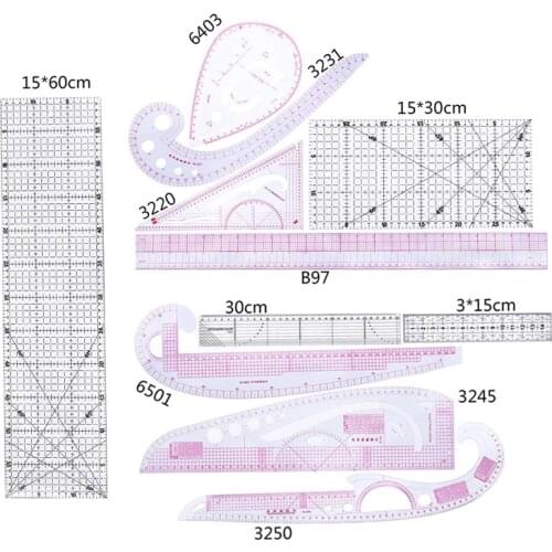 KAOBUY 11PCS PVC Curve Cutting Rulers Clear Scale Acrylic Straight Ruler Yardstick Measure Dressmaking Sewing Clothing Rulers