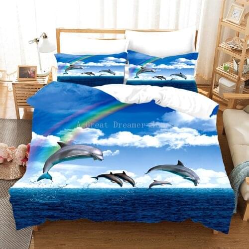 Dolphin Bedding Set For Home Textiles 2/3Pcs Animal Duvet Cover Set Pillow Case Twin Full Bed Set Bedspreads Custom