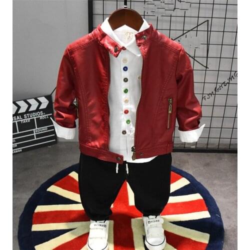 3PCS Suits Kids Boys Clothes Sets Child Faux leather jacket + shirt + jeans Spring Autumn Children Boys Sets Children Clothing