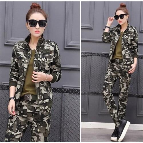 2019new fashion camouflage suit female students in spring and autumn big yards leisure Breathable sweatshirt two piece set AL399
