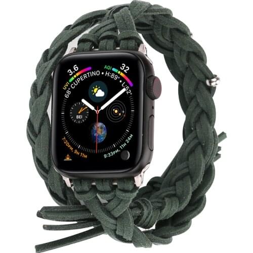 Watchband Leather Rope Belt Metal Buckle Casual Watch Strap for Apple Watch Band 44mm 40mm 42mm 38mm Watch SE Series 6 Wristband