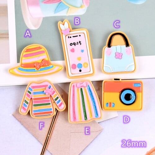 Colorful Resin Clothes Flatback Cabochon 20pcs Lovely Dress Handbag Hat Camera Cabochons Scrapbook DIY Accessory Decor Figurine