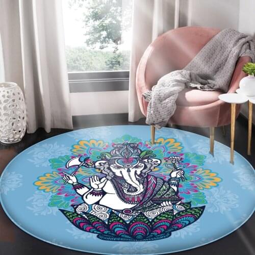 Round Flannel Carpet Elephant Floor Mat Living Room Bedroom Anti-slip Area Carpet 2020 120cm Symbol Fashion Mat Ethnic Rug Yoga