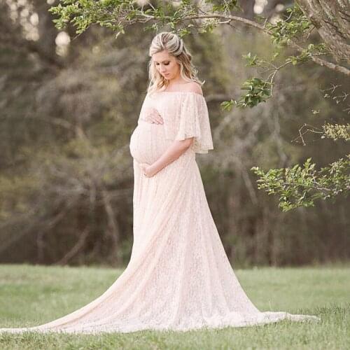 Lace Maternity Dresses Short Flying Sleeve Clothes For Pregnant Women Tailing Dress Woman Round Neck Photography Photo Dress