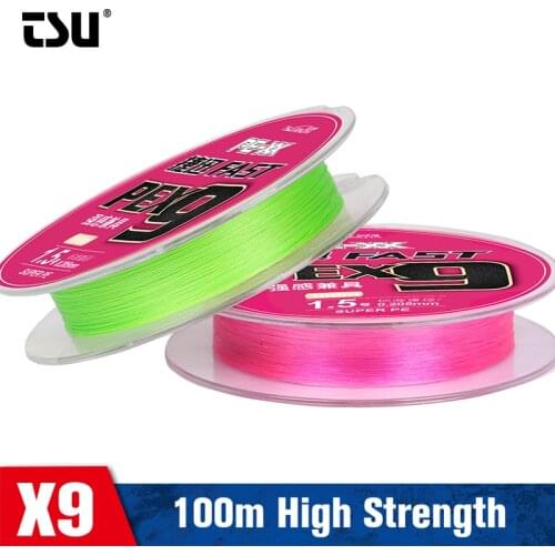 TSURINOYA 100m 9 braid Fishing Line FAST Smooth Trout Ajing Long Casting 9 Strands Weave 20-65lb Multifilament Fishing Wire