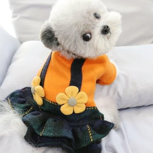 Cute Flowers Winter Dog Dress Cat Clothing Chihuahua Yorkie Clothes Small Dog Costume Princess Skirt Apparel Puppy Outfit Coat