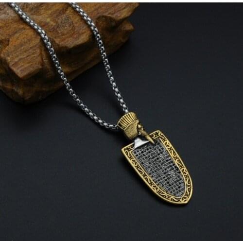Retro Punk High Quality Metal Roman Shield Pendant Necklace Mens Charm Casual Prom Jewelry