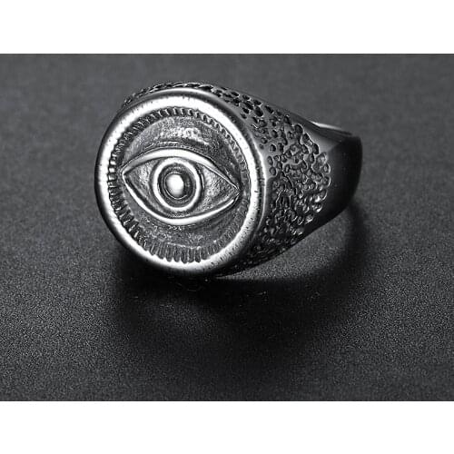 Megin D Vintage Ancient Egyptian Culuture Eye of Horus Stainless Steel Mens Rings for Men Father Friend Lover Fashion Gift