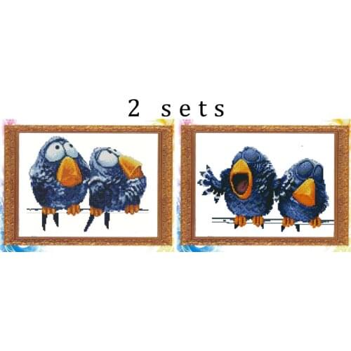 Top Quality Beautiful Counted Cross Stitch Kit Two Funny Parrot Parrots Bird Birds Animal alisena 1125