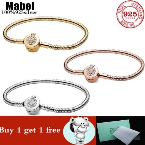 Never Fade 100% Original 925 Solid Silver Chain Charm Bracelet with S925 Logo Fit DIY Beads Charms Women Handmade Gift Bracelet