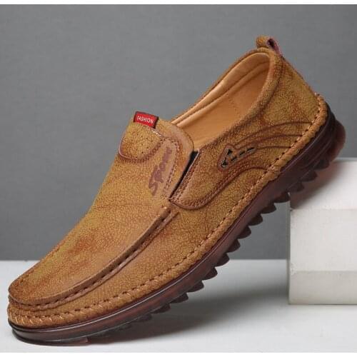 2021 New Men Leather Shoes Good Quality Hand Sewing Driving Shoes For Men Slip-On Shoes Soft Sole Men Casual Shoes Hard-Wearing