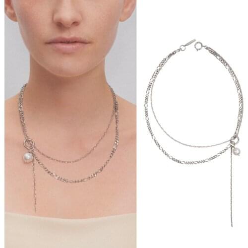 The new accessories exaggerate the double-layered chain punk wind pearl tasser long necklace women sweater chain