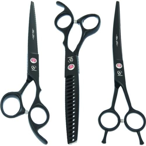 7" Pet Hair Scissors Set Straight Curved Animals Cutting Shears Japan Steel Sharp Thinning Clippers Dogs Grooming Tijeras B0034A