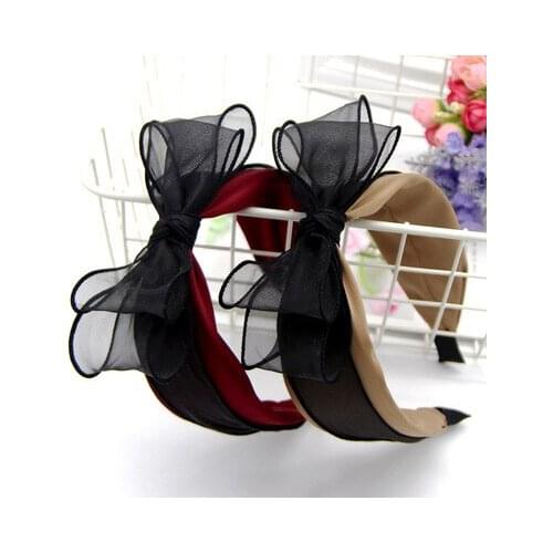 Factory Wholesale 2021 New Fashion Net Yarn Bowknot Wide Side Hair Band Hair Accessories 5# Colors