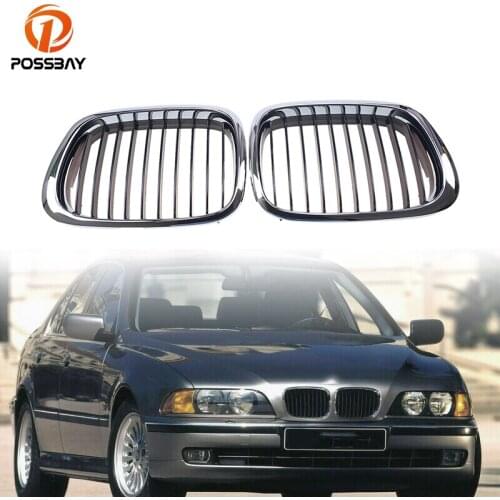 POSSBAY 2Pcs Car Front Center Wide Kidney Hood Grille Grills Car Styling for BMW 5-Series E39 520i/523i/525d Touring 1997-2004