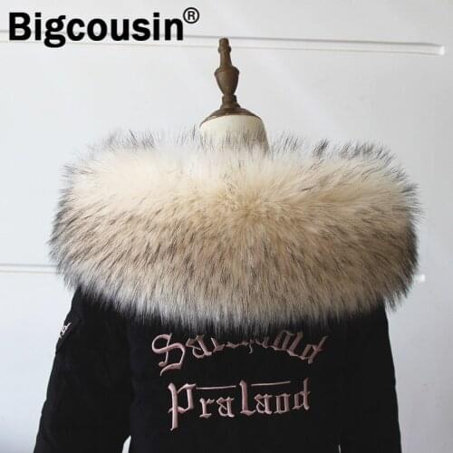 Faux Raccoon Fur Collar For Women Men Winter Jackets Hood Fur Decor Luxury Warm Multicolor Clothes Accessories 60cm 75cm Wraps