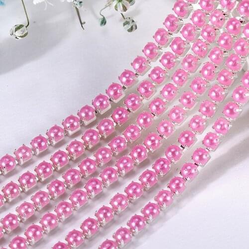 Rose ss6 ss8 Pearl rhinestone cup chain colored silver base fashion DIY jewelry crystal trim accessories high quality