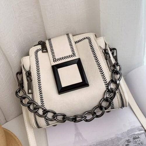 High Quality Female Bucket Messenger Bag Vintage Leather Handbag Solid Ladies Shoulder Bags Sac Casual Chains Crossbody Bag 2021