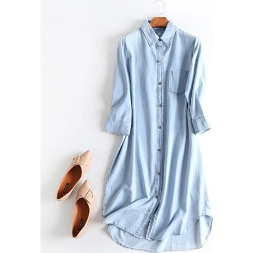 Lightweight Cotton Denim Women Long Shirts Summer New Design 2021 Loose Solid Straight Casual Female Outwear Coats Tops